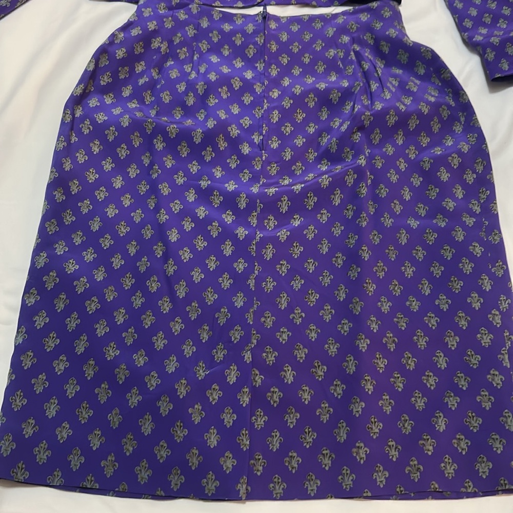 Michelle Stuart Elegant Purple Patterned 2-Piece set Skirt&Jacket Silk size 8 P - Picture 4 of 6